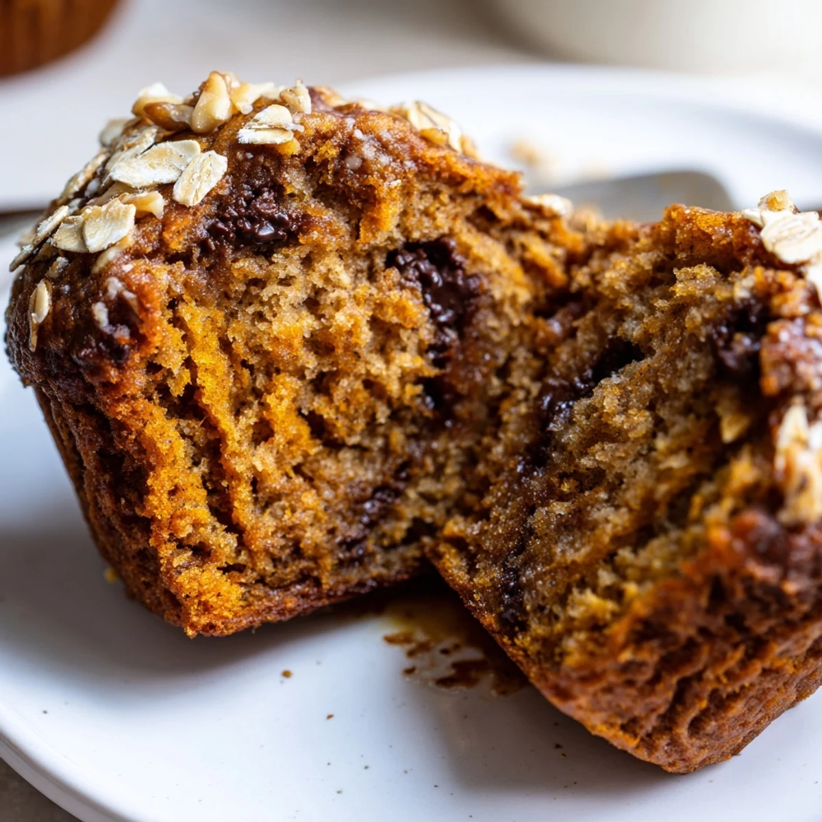 Butternut Squash Banana Muffins piled on plate with toasted walnuts, soft crumb