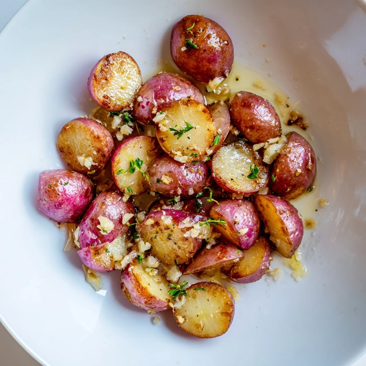 Warm Garlic Roasted Radishes straight from the oven, fork-tender and aromatic.