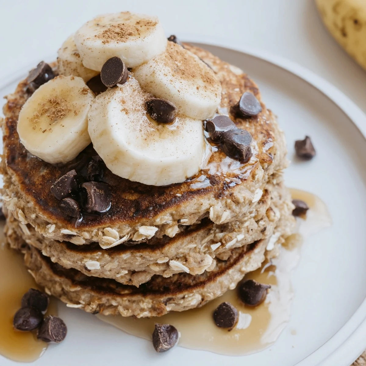 Warm Protein Banana Pancakes on griddle, fluffy texture, ready for berries