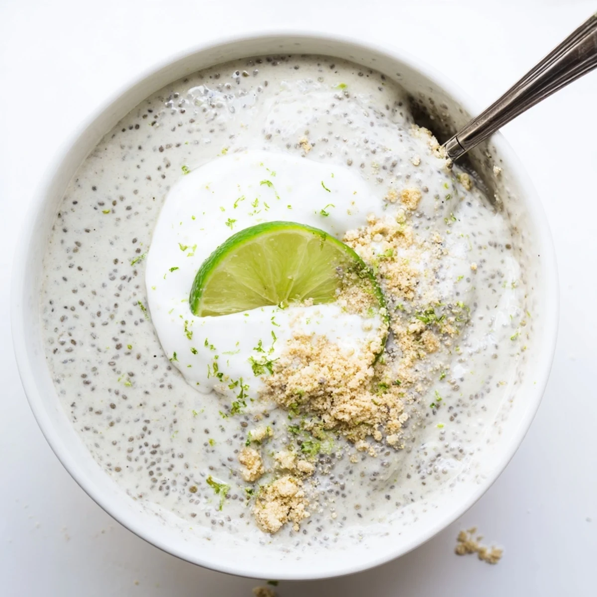 Creamy Key Lime Chia Pudding topped with coconut yogurt and lime zest