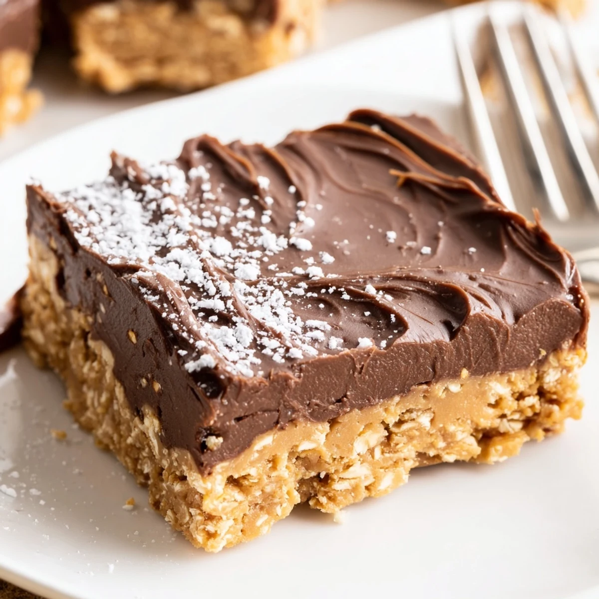 Stacked Peanut Butter Bars with melting chocolate drizzle, perfect after-school snack