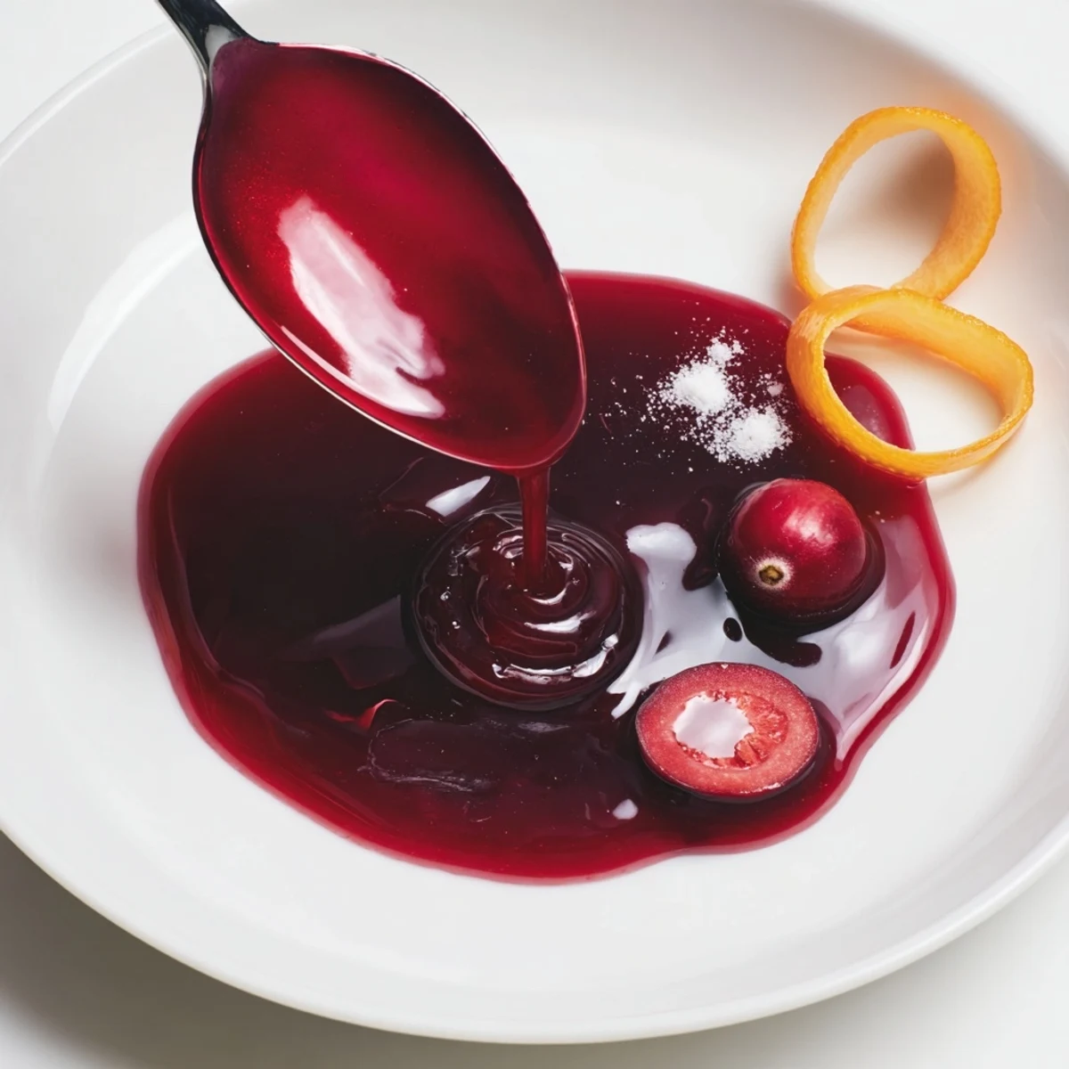 Homemade Cranberry Syrup simmering in saucepan, bright tart flavor for cocktails