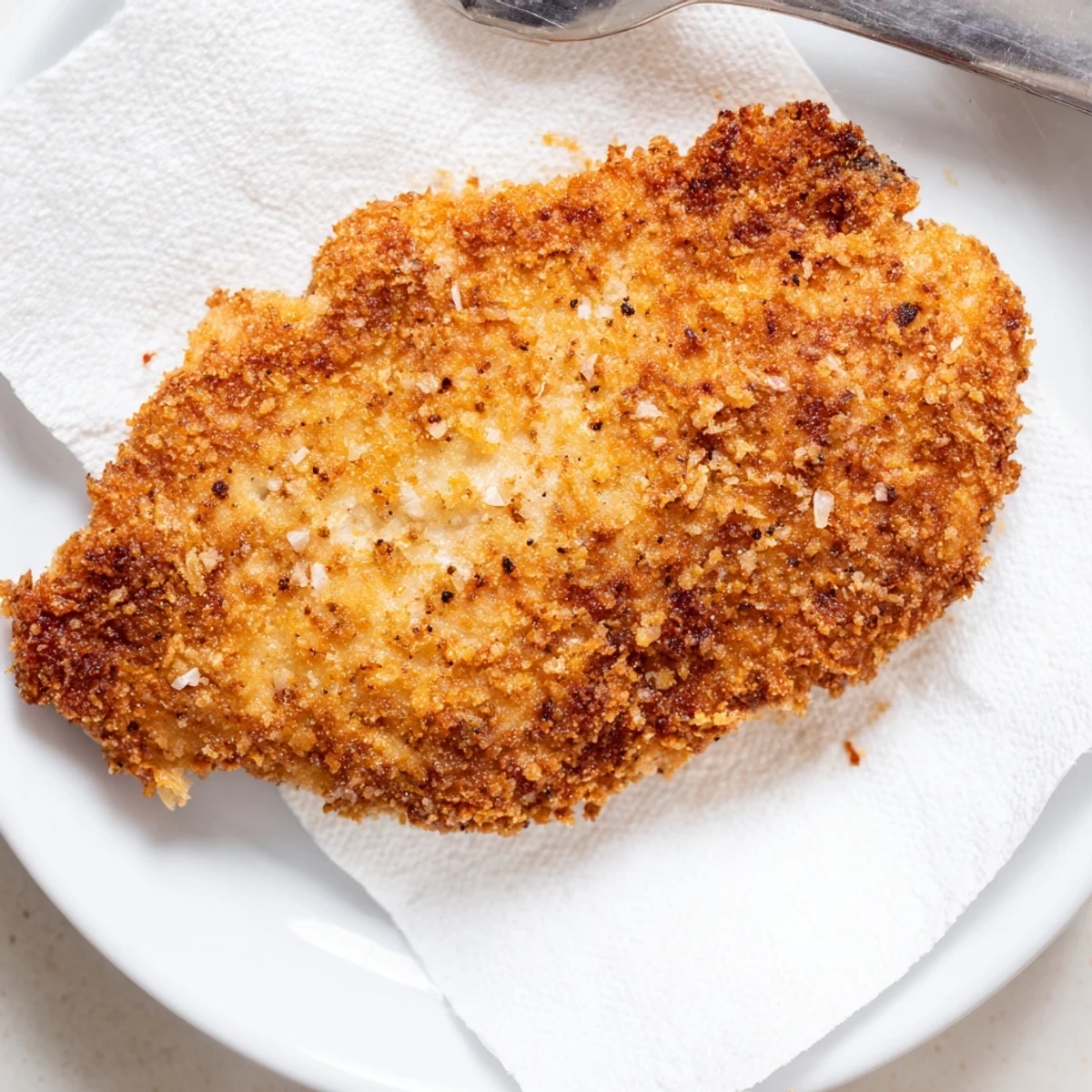 Fried Chicken Breast with golden crispy crust, steaming and juicy inside.