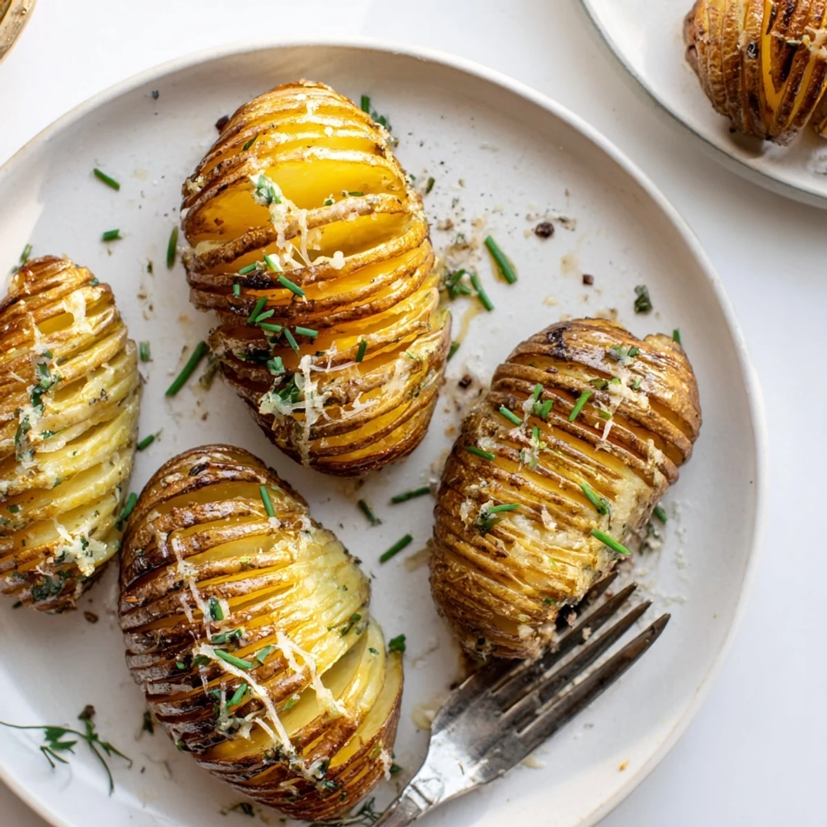 Tender grilled Hasselback potatoes topped with Parmesan cheese and cracked black pepper