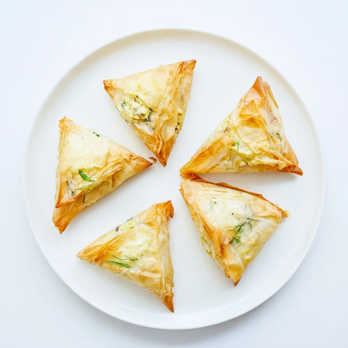 Close-up of artichoke and Graviera filo puffs with flaky layers and melted cheese visible