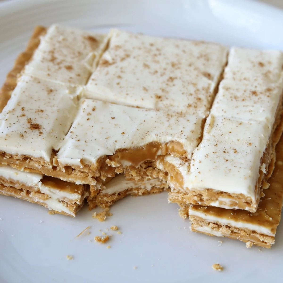 Crunchy saltine crackers layered with creamy white chocolate in this Churro Saltine White Toffee