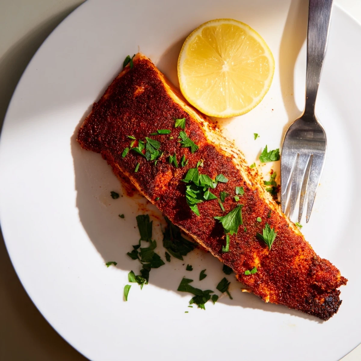 Juicy Oven Baked Cajun Salmon flaking tenderly atop a bed of roasted vegetables