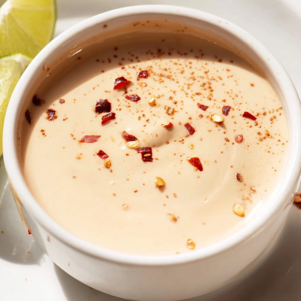 Creamy Chili Lime Tahini Sauce drizzled over a vibrant grain bowl