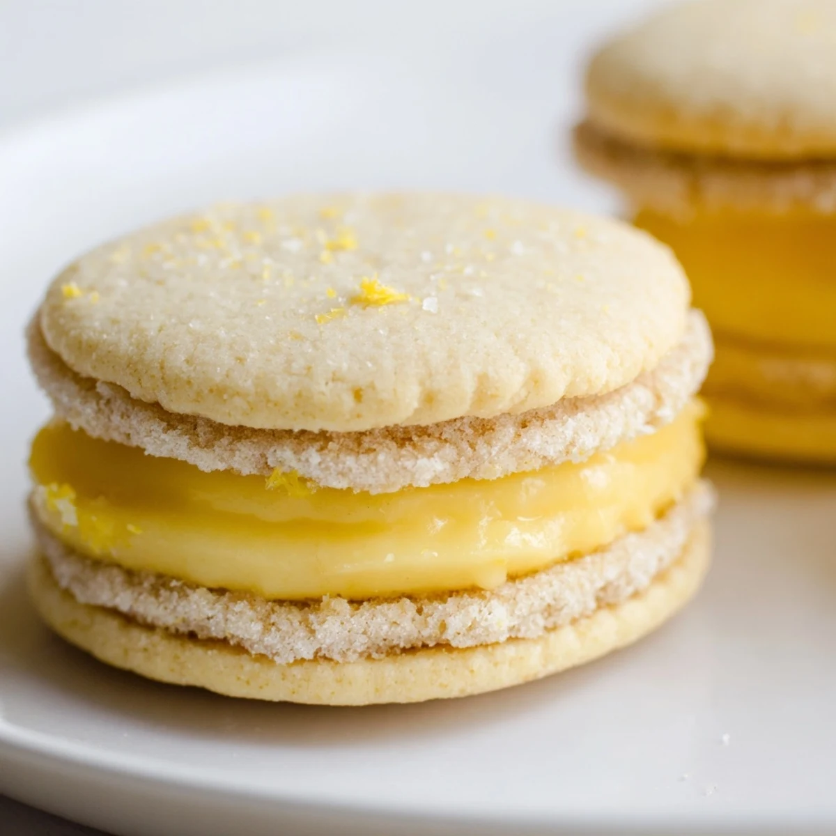 Bright yellow vegan lemon sandwich cookies arranged on parchment ready for serving
