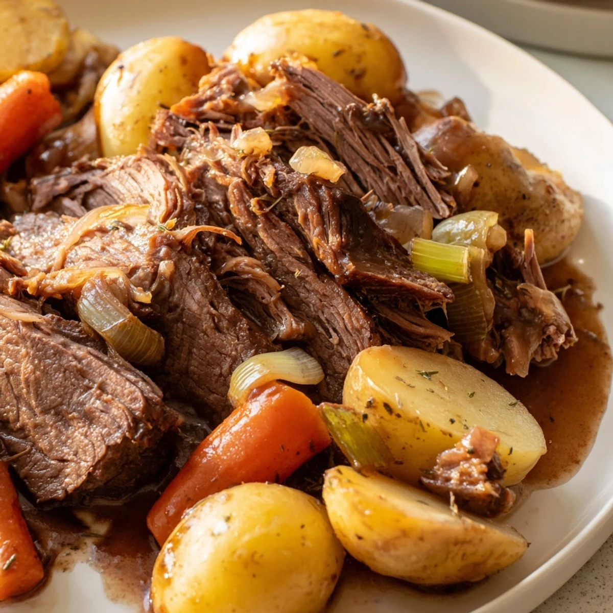 Perfect pot roast with fork-tender beef, golden potatoes, and rich pan gravy