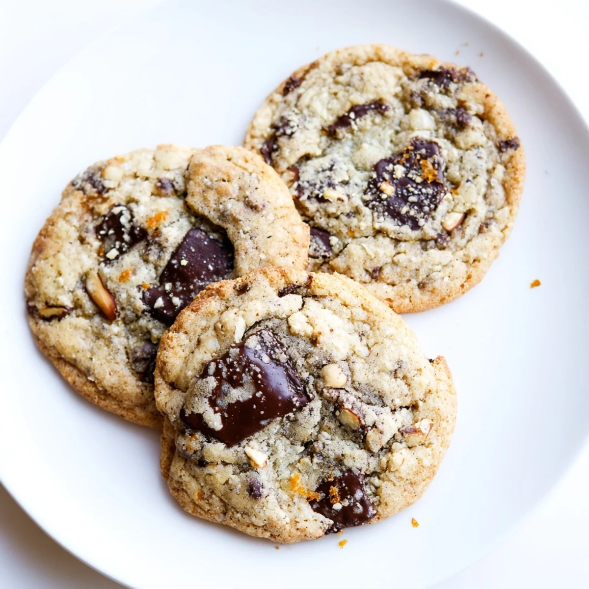 Chewy orange almond chocolate chunk cookies loaded with dark chocolate and roasted almonds.