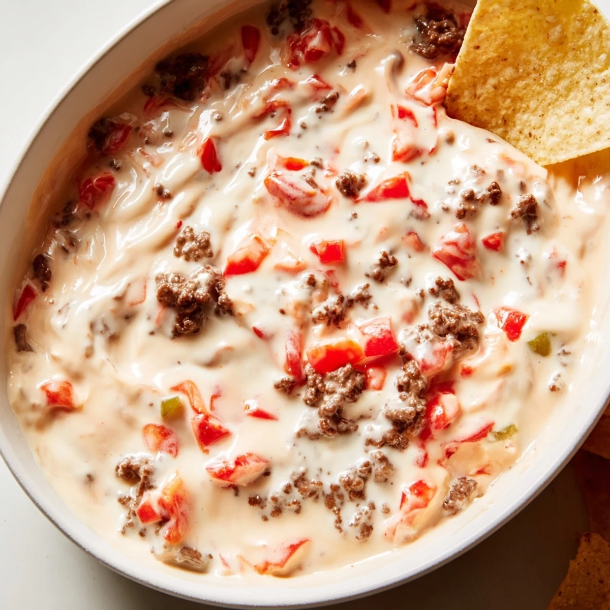 Bubbling Crockpot Rotel Dip with melted cheese and zesty tomatoes in a slow cooker