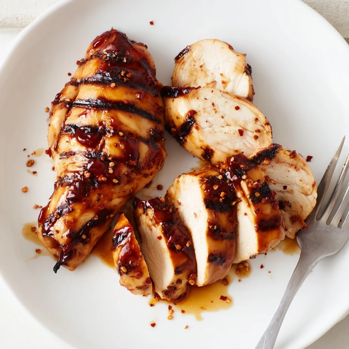Smoky grilled Coca Cola glazed chicken breast served alongside charred corn at a sunny backyard barbecue