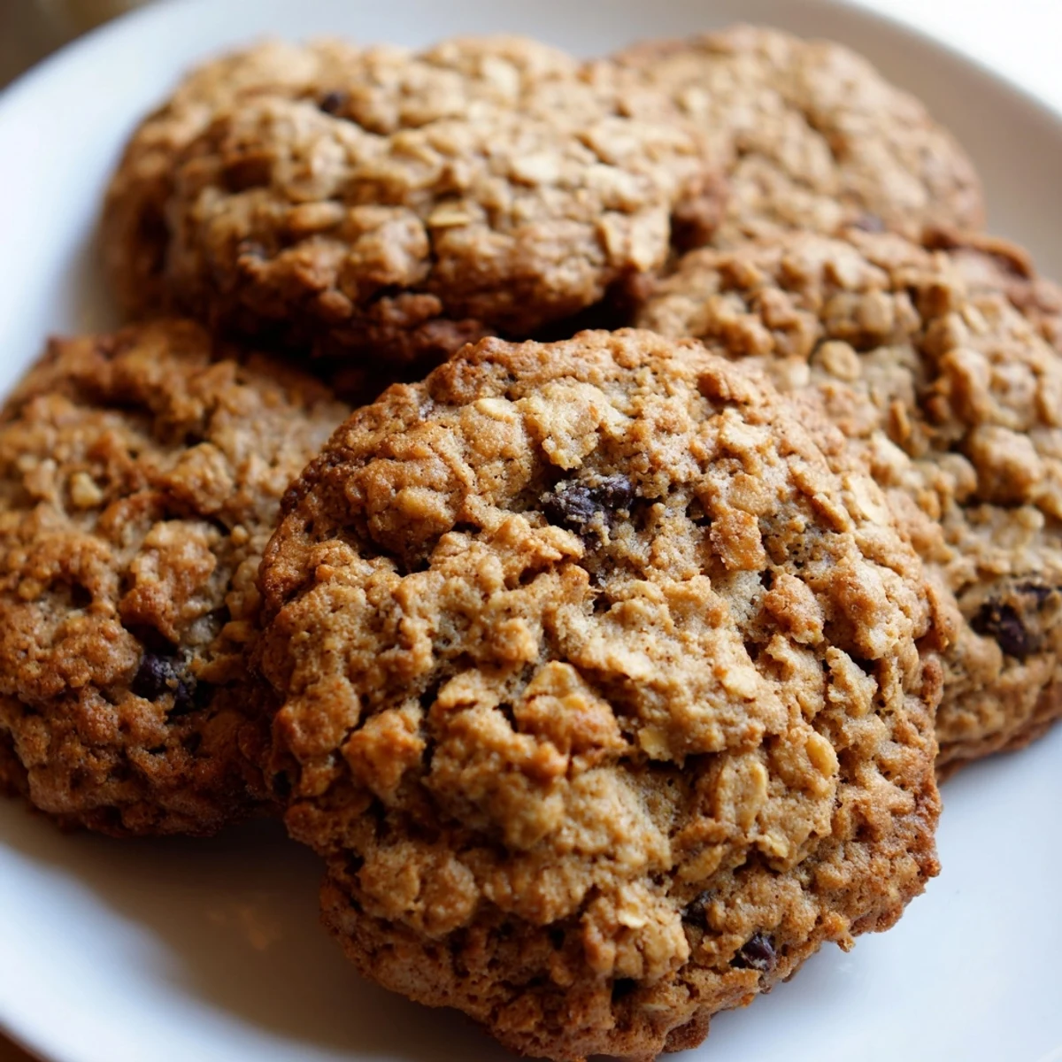 Golden Chewy Banana Oatmeal Cookies with visible oats on a rustic cooling rack