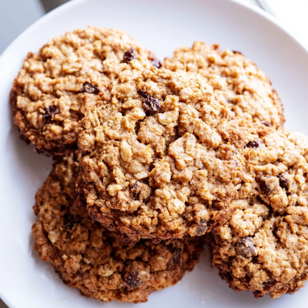 Thick Chewy Banana Oatmeal Cookies with cracked tops fresh from the oven