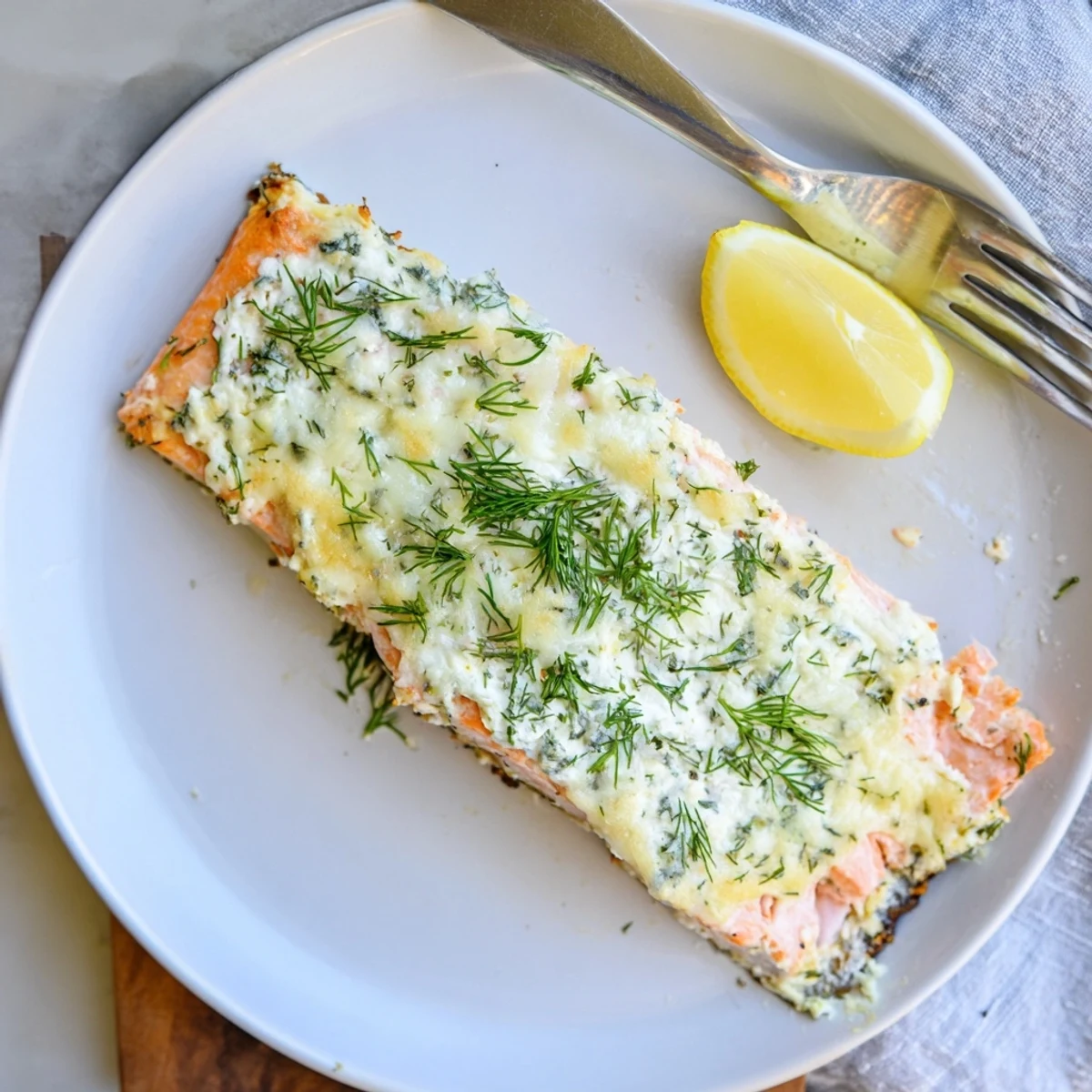 Herb-crusted Boursin salmon served hot on a parchment-lined baking tray