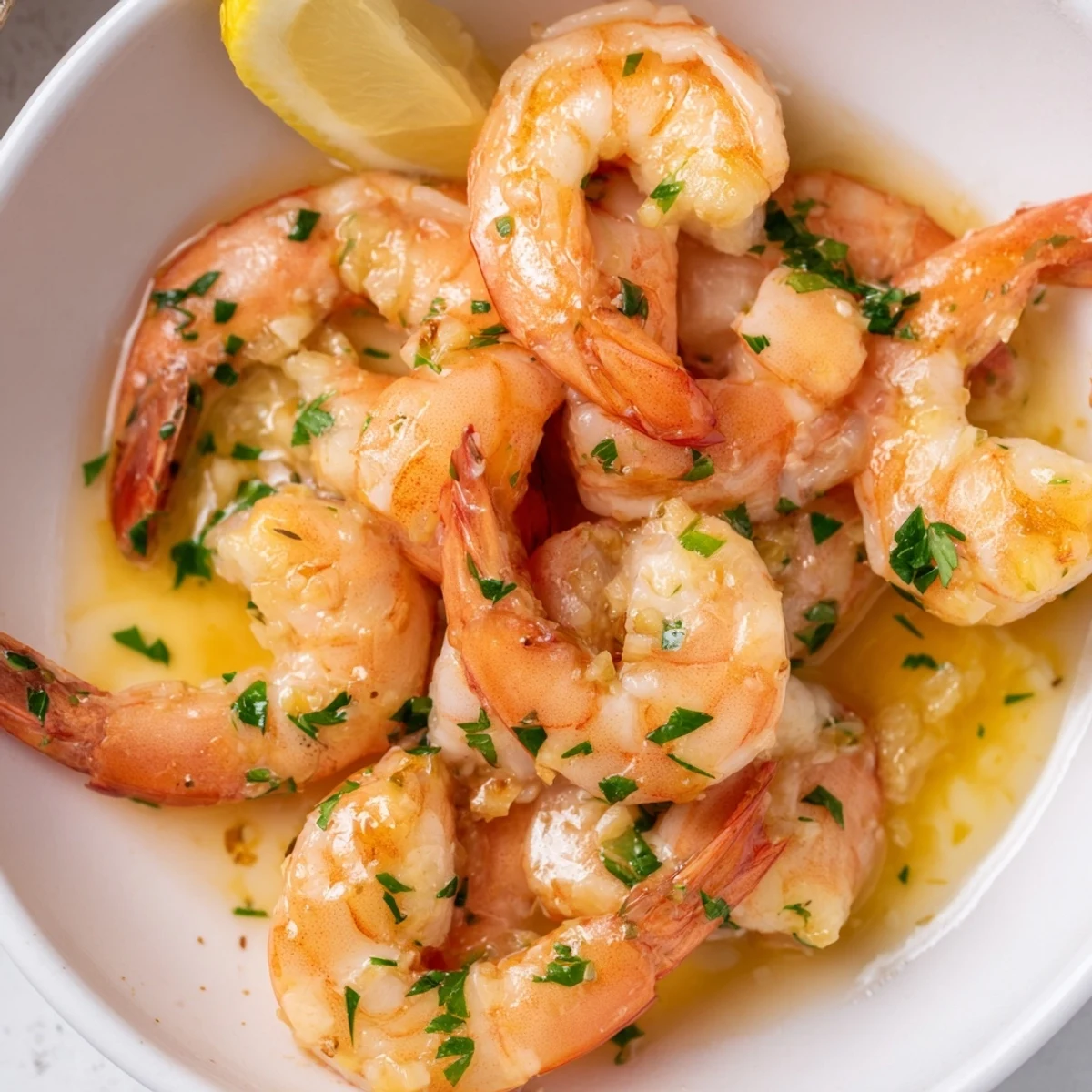 Plump buttered shrimp sizzling in a rich skillet sauce flecked with minced garlic