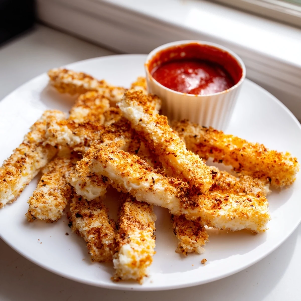 Steaming baked cottage cheese fries with golden edges served fresh from the oven