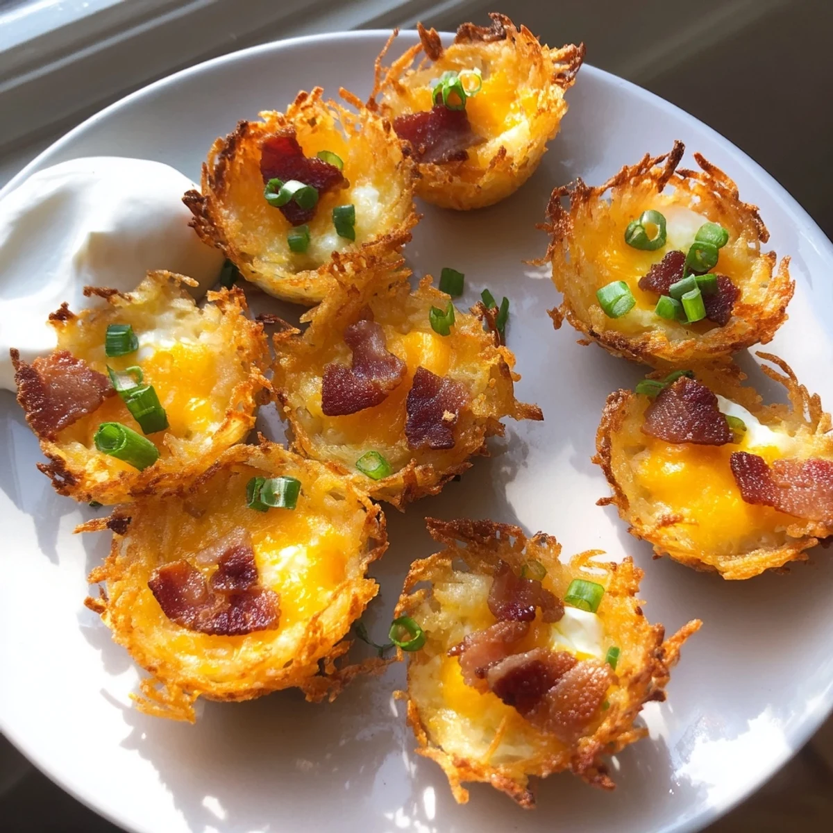Crispy cheesy loaded hashbrown bites fresh from the oven with gooey cheese centers