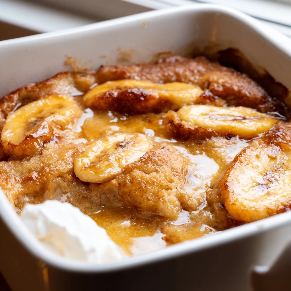 Southern banana cobbler with spiced tender bananas and a crackly golden baked topping