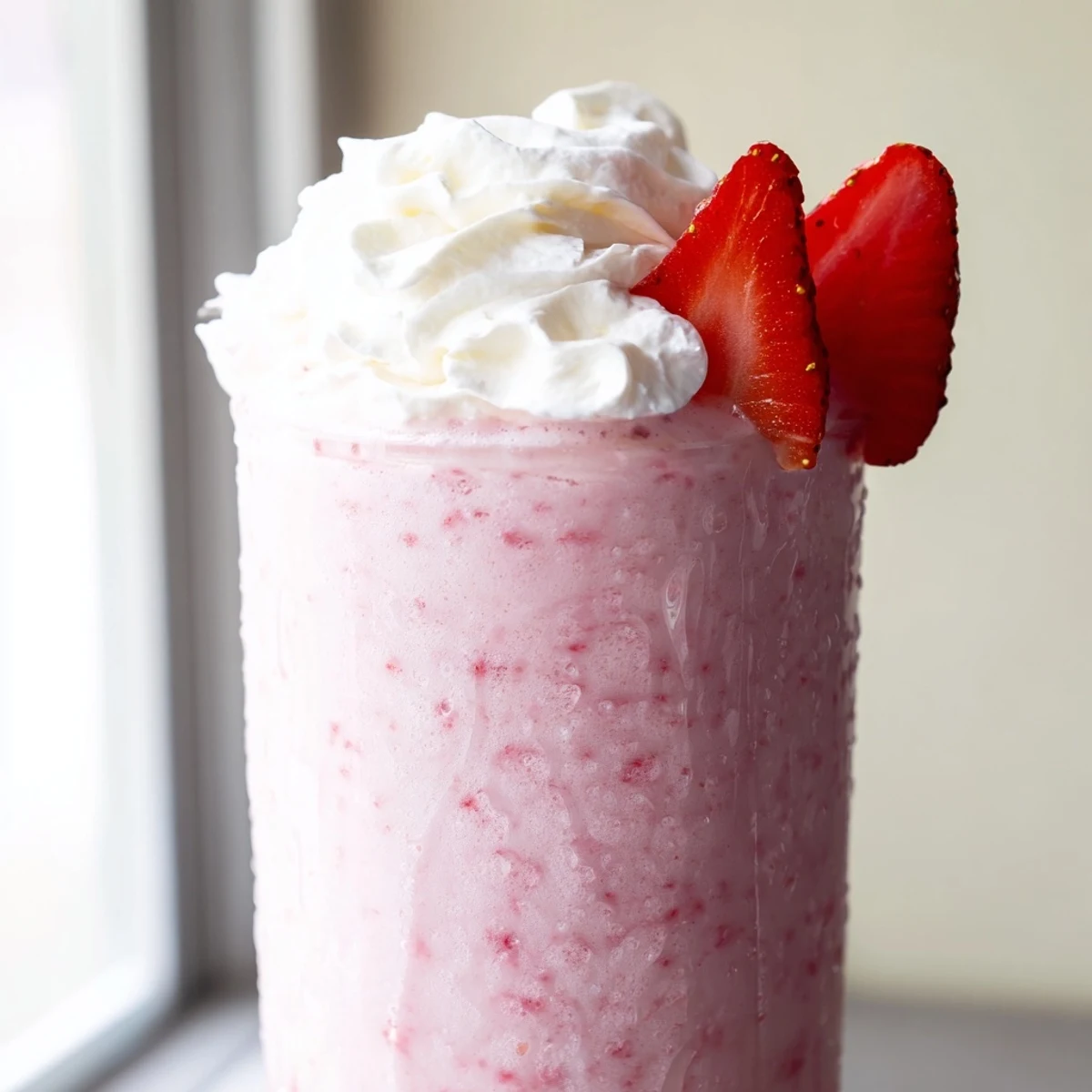 Rich strawberry milkshake blending ripe berries and vanilla ice cream perfectly