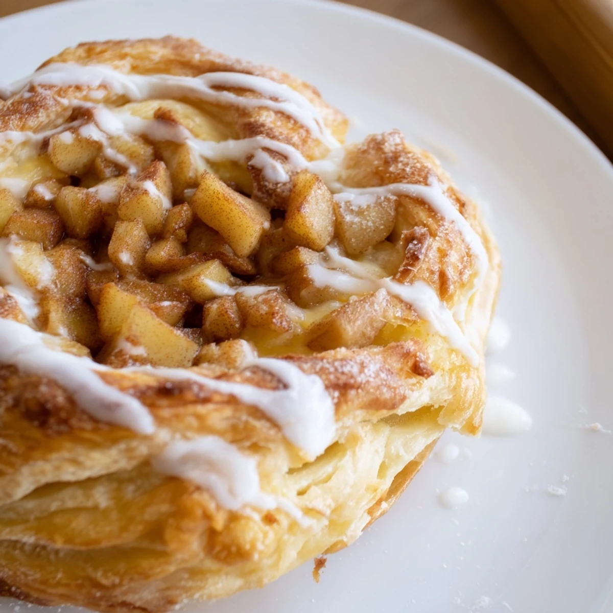 Flaky apple cheese danishes topped with warm spiced apples and creamy sweet filling