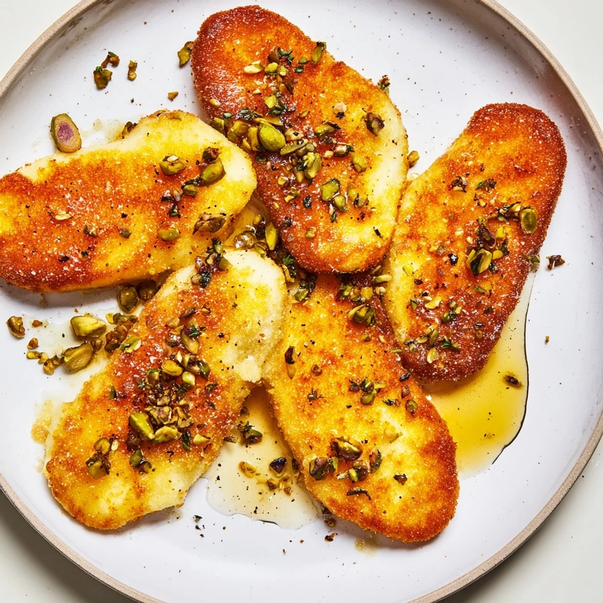 Golden fried Honey Halloumi drizzled with sweet honey and topped with toasted nuts  