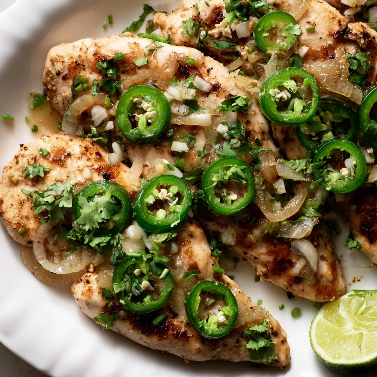 Juicy spicy jalapeno chicken dish topped with vibrant jalapeños ready to serve