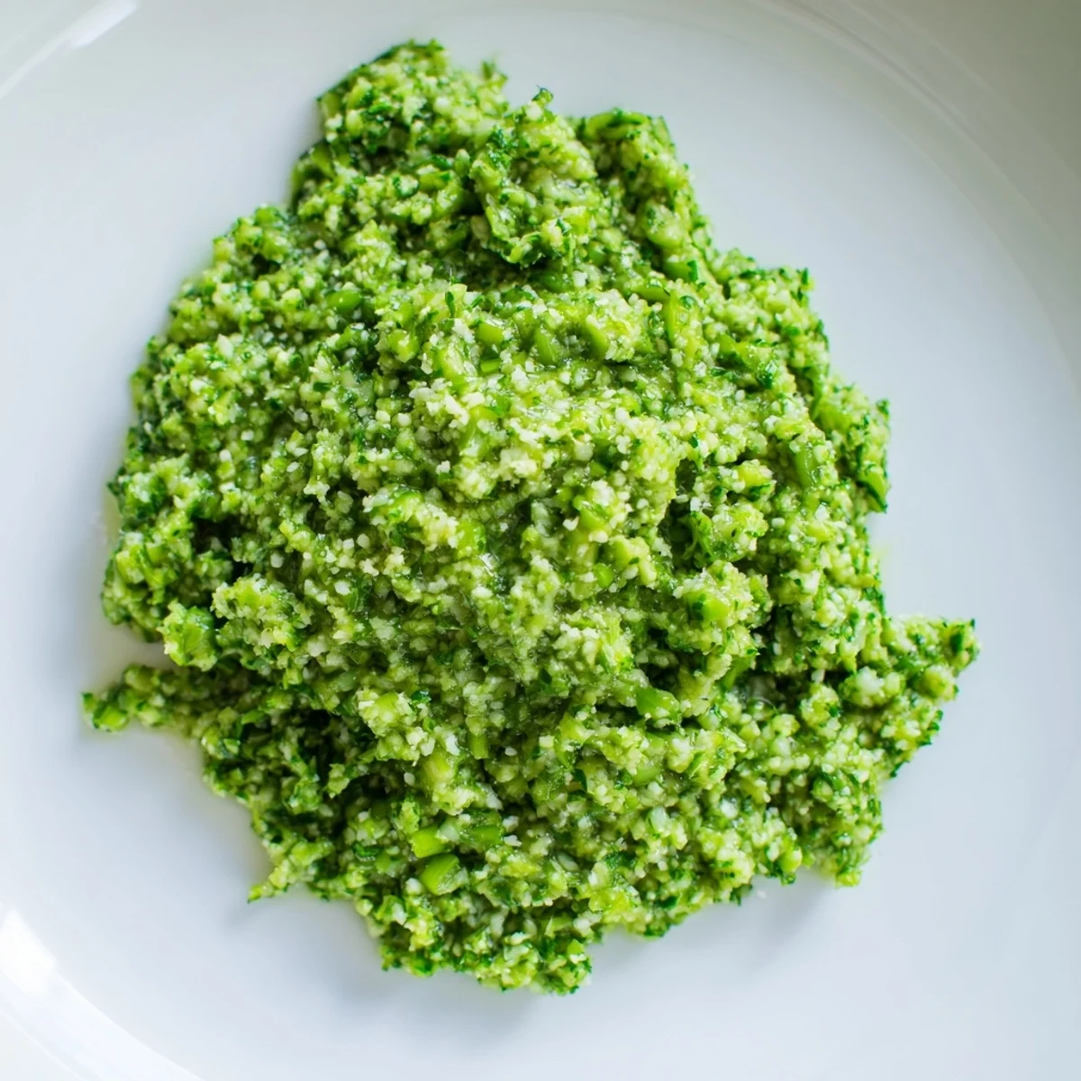 Vibrant garlic scape pesto in a wooden bowl, ready for dipping vegetables.
