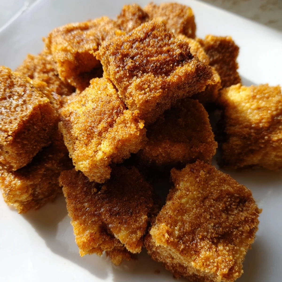 Golden fried tofu chicken pieces ready to eat with a side of sauce