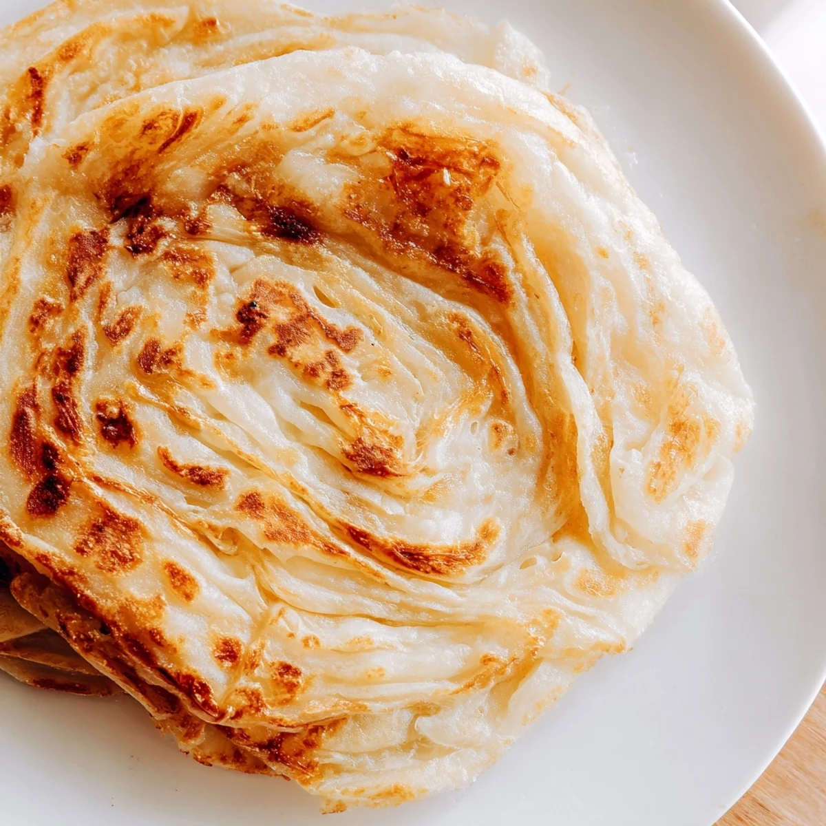Crisp Roti Canai bread stack brushed with ghee and ready to eat