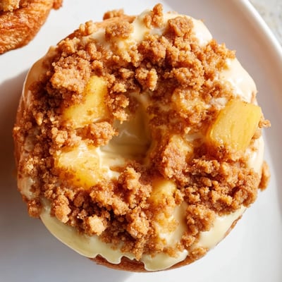 Fried donuts filled with creamy cheesecake and juicy peaches for dessert  